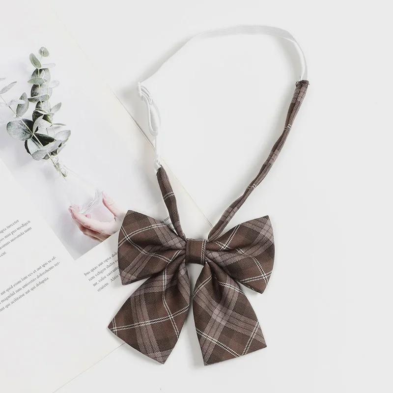 Hnědá retro kostkovaná kravata pro ženy a muže - japonský vysokoškolský styl motýlek