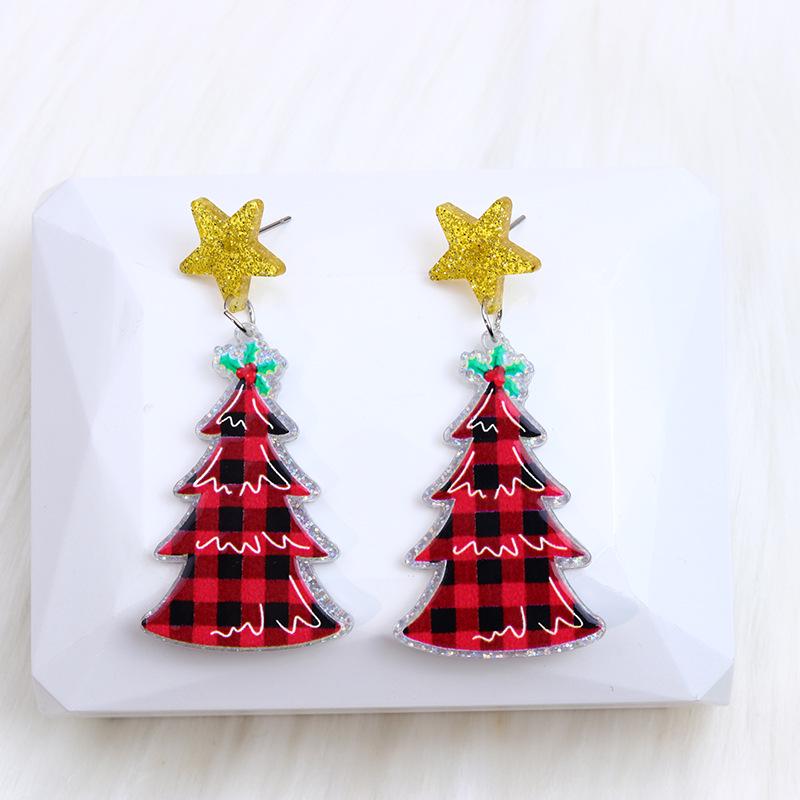 Versatile Women's Christmas Earrings: Five-Pointed Star, Leopard Print, Antlers, Snowflake Acrylic Dangles