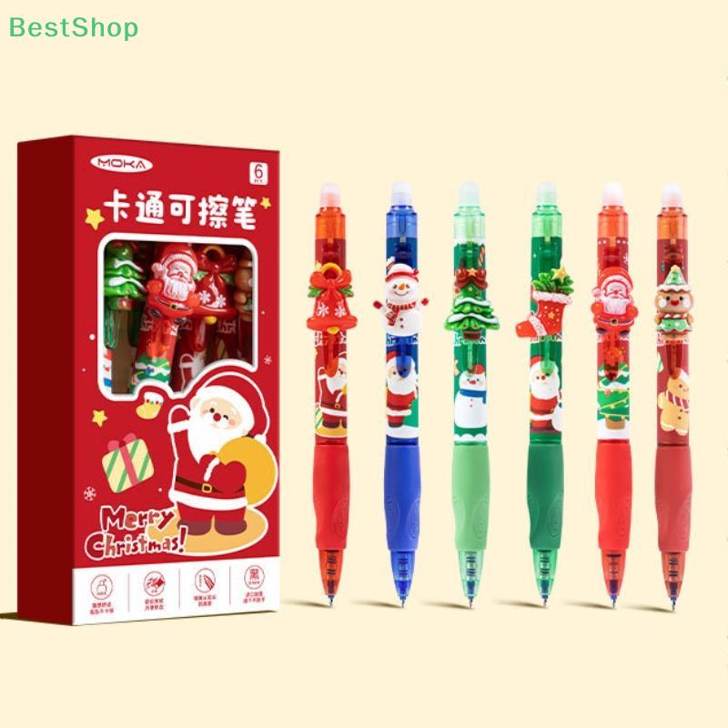 6Pcs Christmas-themed Acrylic Erasable Gel Pen Quick-Drying Writing Smooth Blue Ink Neutral Pens Student Stationery Gift