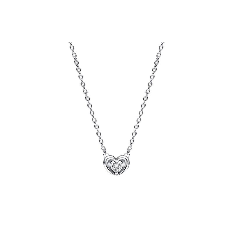 Pandora MOMENTS Brilliant Heart-Shaped Trendy 925 Silver Synthetic Cubic Zirconia Necklace for Women 392494C01