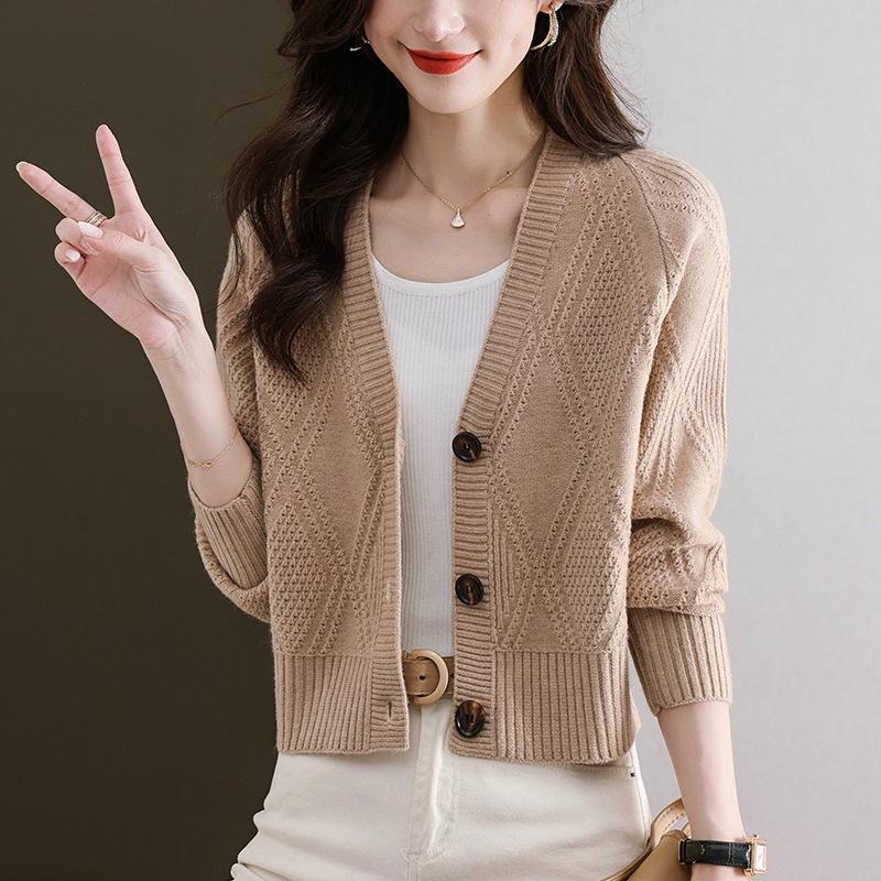 Cardigan Tricotat pentru Femei Top Larg Culoare Solidă Pulover cu Gât în V pentru Femei Toamnă și Iarnă