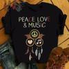 Peace Love Music Wind Chimes Print Women T Shirt Short Sleeve O Neck Loose Women Tshirt Ladies Fashion Tee Shirt Tops Clothes