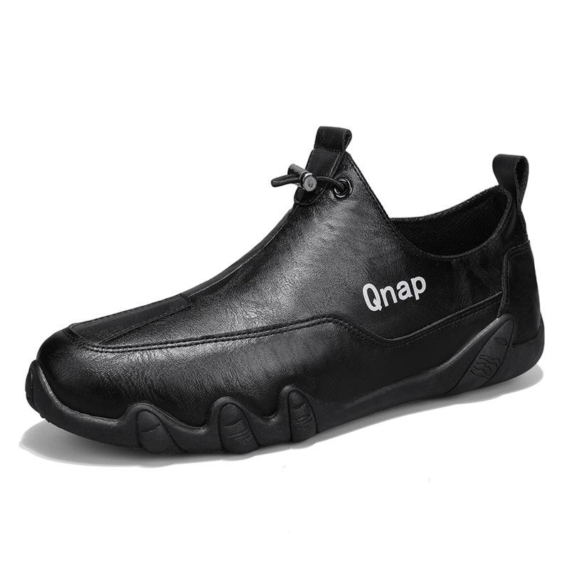 One-pedal men's shoes spring leather surface casual men's board shoes sports non-slip work soft sole little white bean shoes