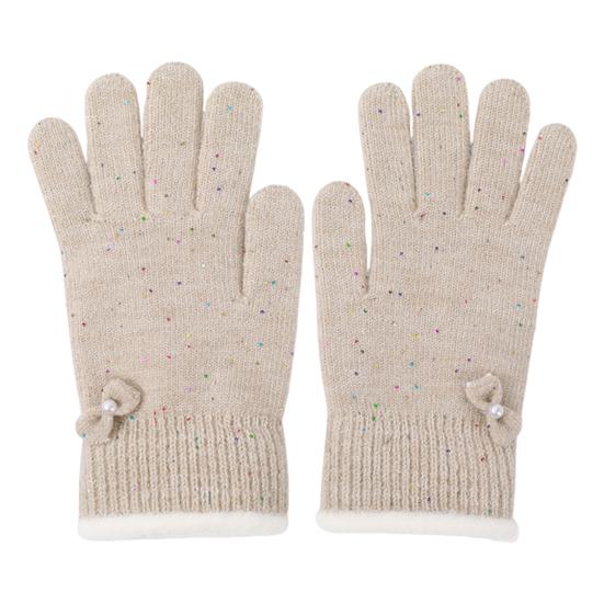 Women Winter Gloves Warm Touch Screen Gloves with Bow-Tie Sequins Knitted Thickened Gloves for Daily Outings Dating Party