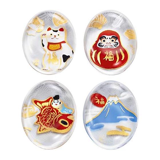 ADERIA Chopstick Rests, MedetaMono 4-Piece Set, Approx. 5.6 x 4.4 x 1.3 cm, Made in Japan, Gift Boxed, Birthday Gift, Lucky Cat, Red Daruma, Lucky