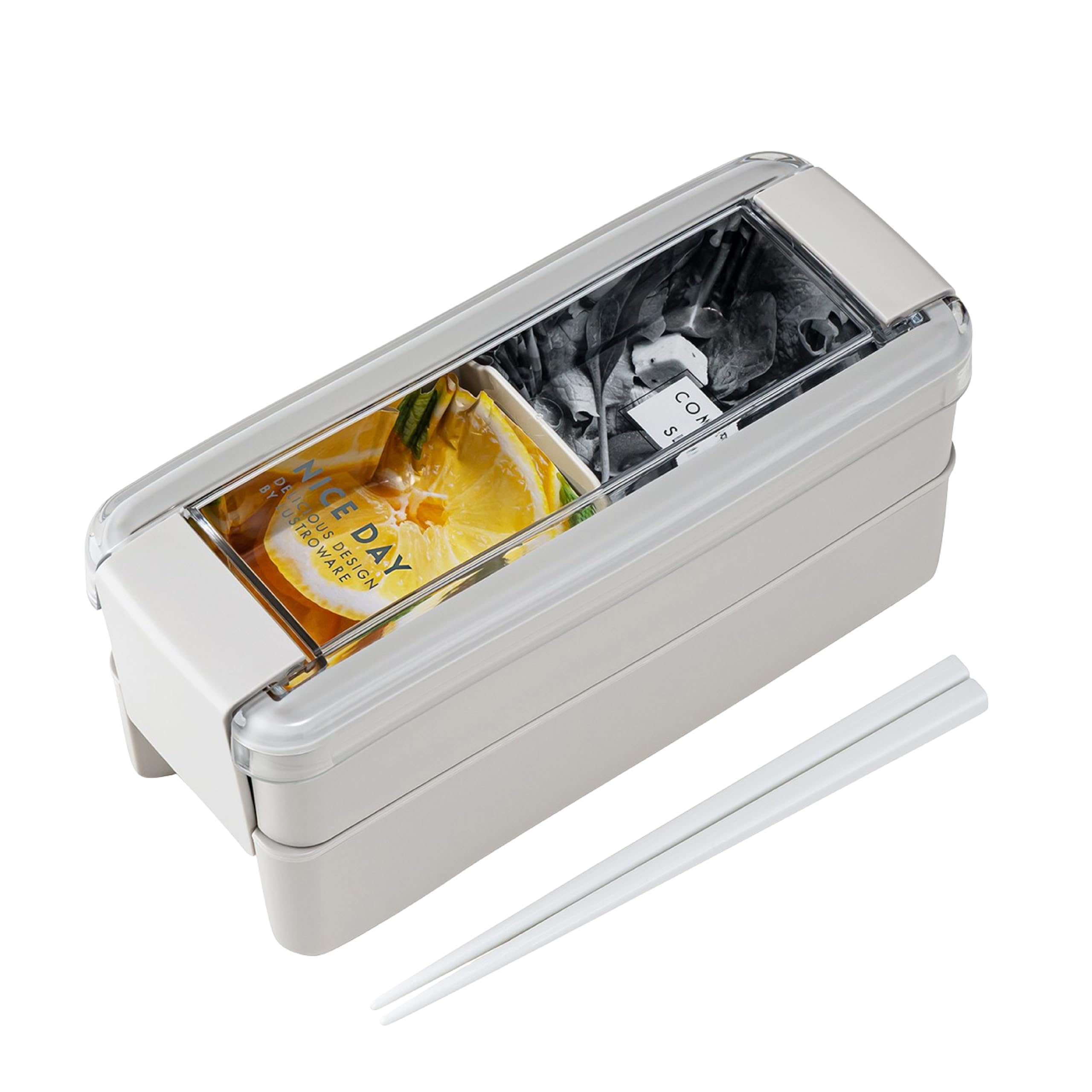 Iwasaki Industrial Lastroware Easy Care Lunch Antibacterial and Microwave and Dishwasher GB Box, 2-Tier, Greige, Ag, Stain-Resistant, Safe, B-1488