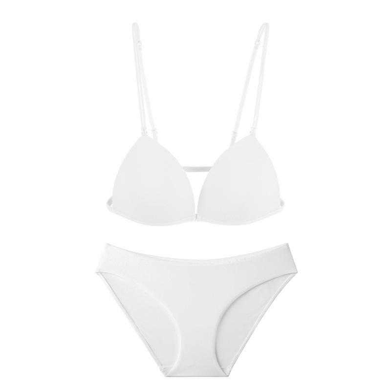 

French sexy underwear women s thin seamless strap front buckle beautiful back underwear without steel ring small chest gathering underwear S білий