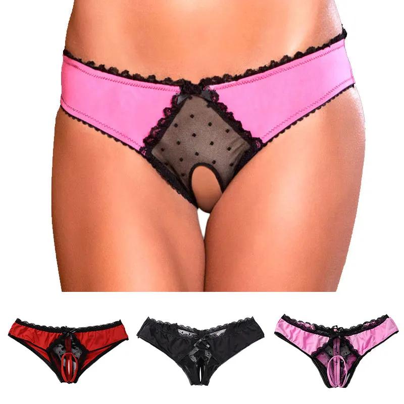 See-through Crotchless Lingerie Women Sexy Open Crotch Panties for Ladies Flower Lace Female Briefs Sexy Underwear