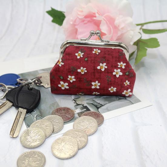 Cute Floral Coin Purse, Vintage Kiss-lock Change Pouch, Mini Coin Wallet Trinkets Storage Pouch for Coins, Cash, Cards