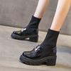 Black high-heeled short boots thick-heeled loafers boots integrated with wide-leg pants skirt shoes with socks Martin boots