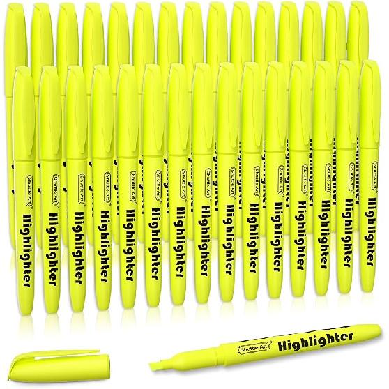 Shuttle Art Yellow Highlighters, 30 Pack Highlighters Bright Colors, Chisel Tip Dry-Quickly Non-Toxic Highlighter markers for Adults Kids