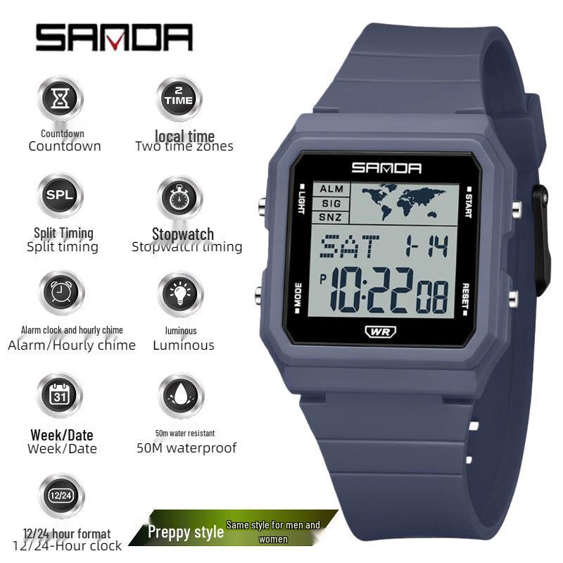 Sanda Men's Large Screen Luminous Multifunctional Waterproof Countdown Wristwatch