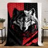 Fierce Wolf with Red and Black Contrast Print Blanket Soft and Cozy Perfect for the Living Room Bed Sofa or a Nap,gift