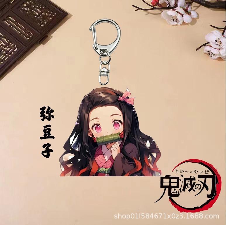 Acrylic Anime Keychain Nezuko Mitsuri Kanroji Muichiro Tokito Double Sided Transparent Pendant Cosplay Accessories