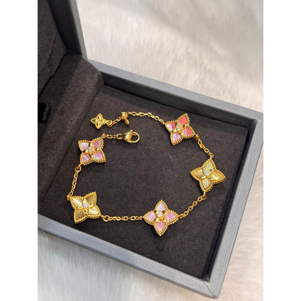 Purple Chalcedony Laser Four-leaf Clover Five-flower Bracelet Retro Palace Style Sweetelegantnew Arrival Women's Bracelet