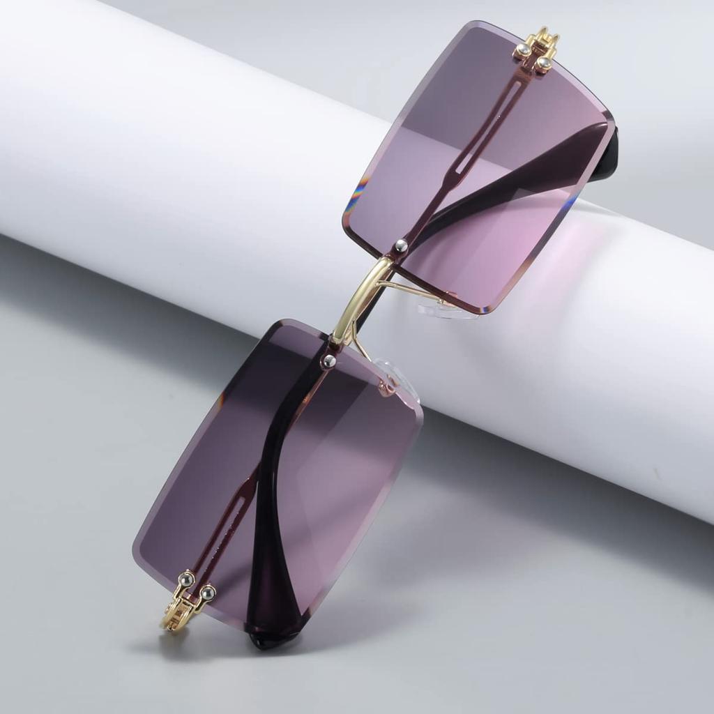 Women's Sunglasses Retro Sunglasses for Women Men Tinted Lens Metal Frame Vintage Rimless Rectangle Glasses UV400 Protection