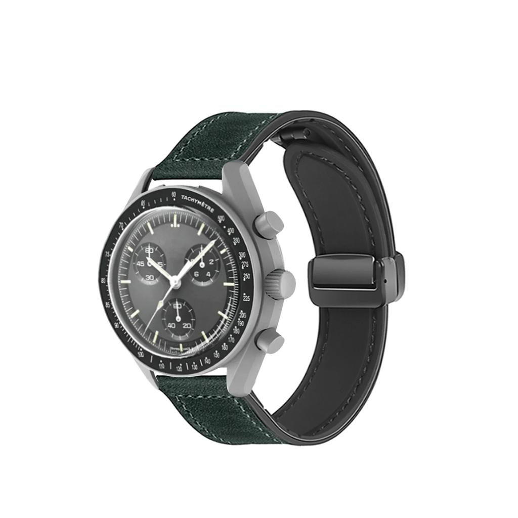 20mm Leather Strap For Omega X Swatch Joint MoonSwatch Planet Metal Magnetic Buckle For Swatch Watch Silicone Band Accessories