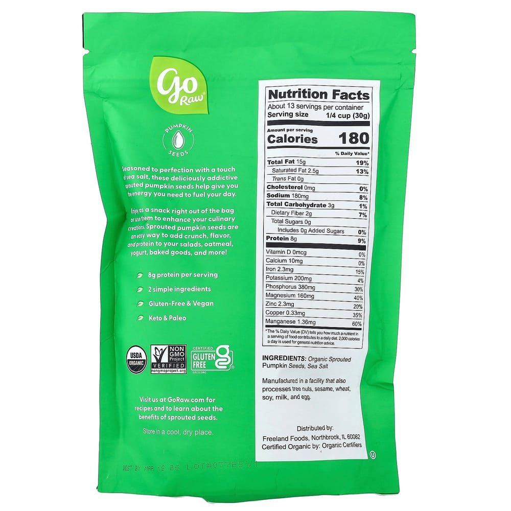 Go Raw Sprouted Pumpkin Seeds with Sea Salt 454g (16oz)