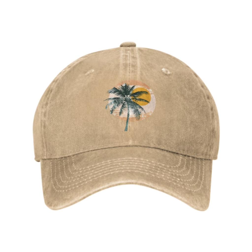 Palm Tree Sunset Baseball Cap Washed Cotton Adjustable Casual Outdoor Summer Style Hat