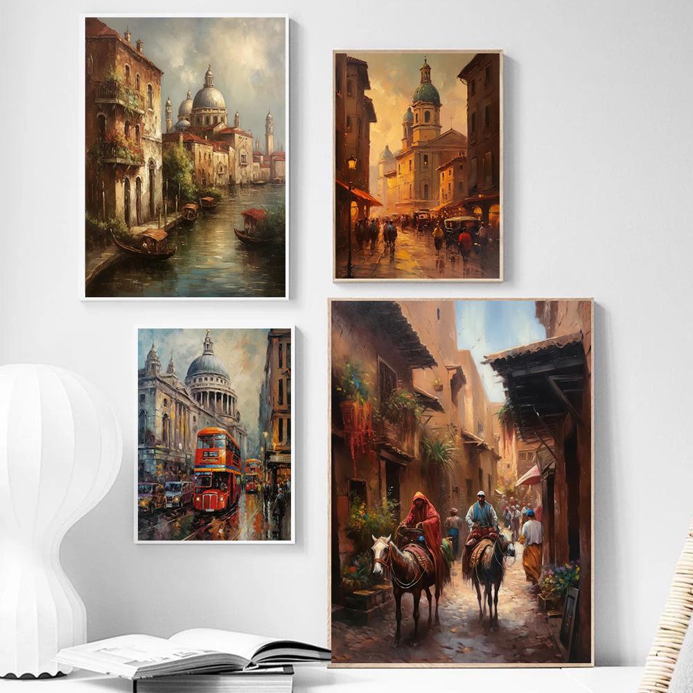Beauty Romance Townscape Posters Marrakech Morocco Italy City of Water Prints Canvas Painting Wall Art Pictures Home Room Decor