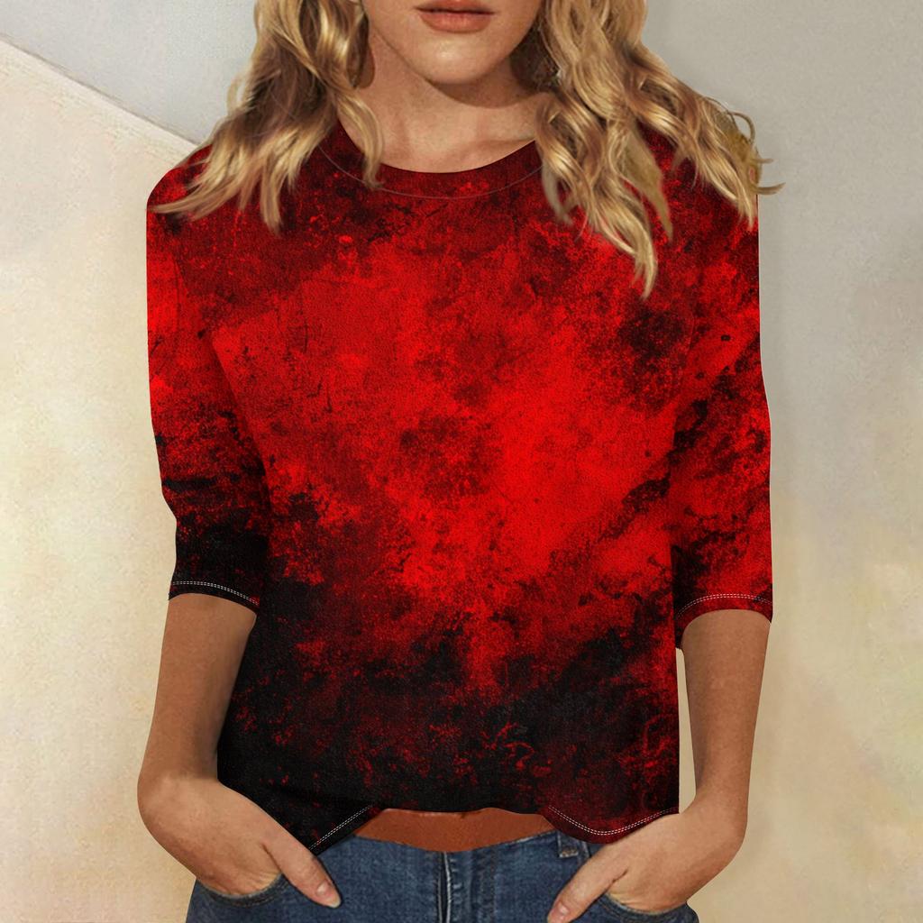 Women's Fashion Casual Three-quarter Sleeve Halloween Printed Round Neck Top