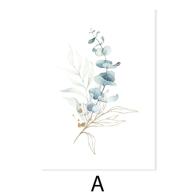 

Бохо Зеленые Золотые Листья Цветочные Плакаты Акварель Картина на Холсте Настенные Художественные Принты Минималистская Картина Гостиная Украшение Дома 21*30cm