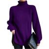 Soft Warm Knitwear Turtleneck Split Sweater Solid Mid Length Pullover Long Sleeve Raglan Casual Fashion Autumn Winter