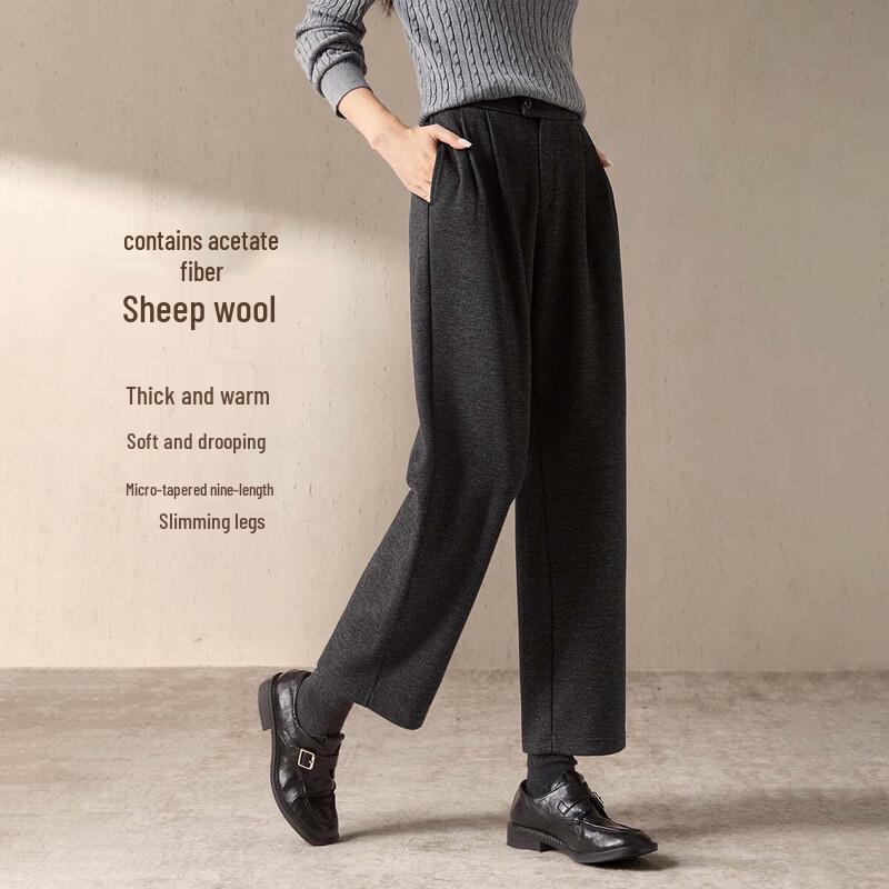 Mohan Yimei Women s Wool Blend High-Waist Straight Tapered Cropped Pants M