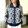 Women's Casual Loose Fit Plaid Cardigan Sweater with Collar Long Sleeve Fall Winter