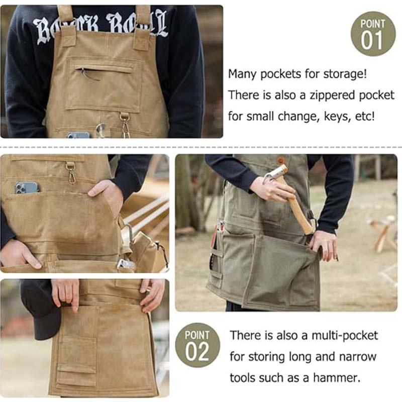 Thick Canvas Modern Minimalist Apron with Custom Logo, Cup Pocket, and Tool Holder for Electricians and Carpenters.