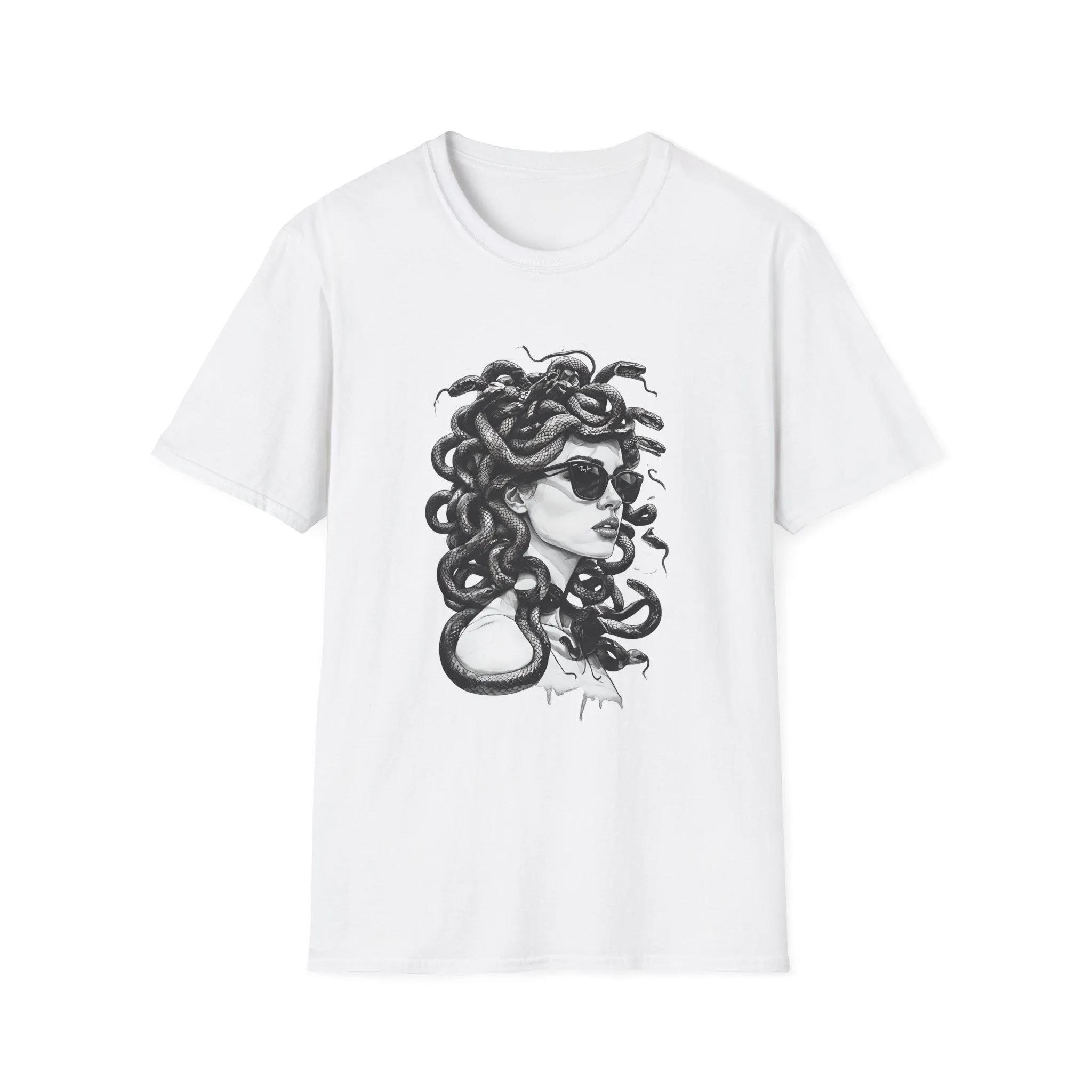 

Medusa Softstyle TShirt Mythology Graphic Tee Greek Myth Inspired Top Snake Hair Design Shirt Cool Mythical Creature Clothing 4XL