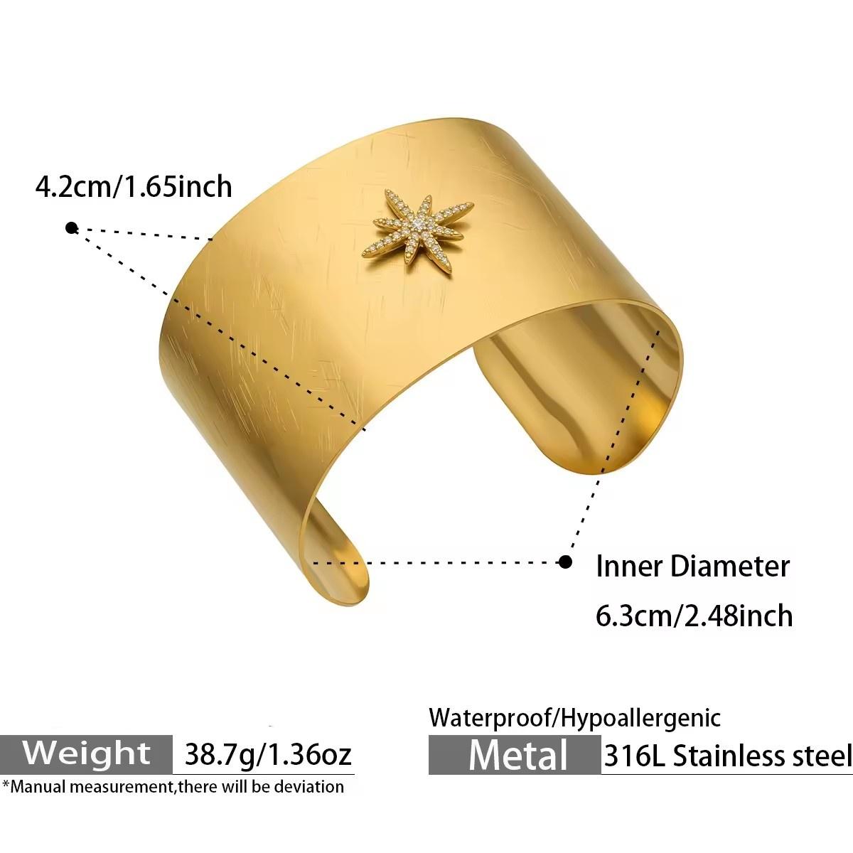 Joolim High End Gold Plated Waterproof Fashion Chunky Statement Cross Zirconia Cuff Stainless Steel Bracelet Jewelry