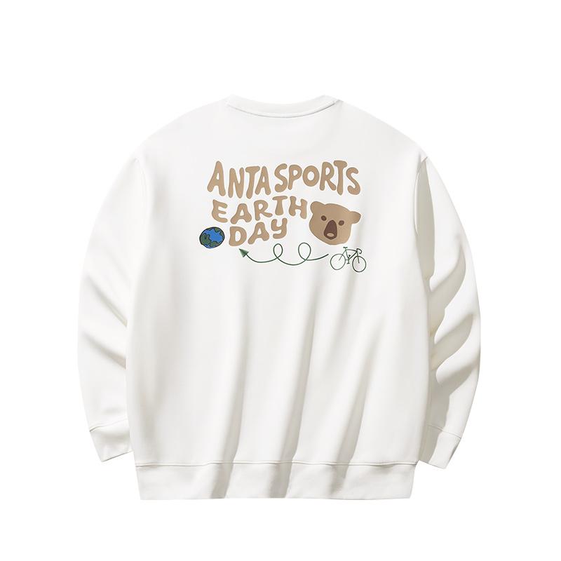 Anta Comfortable Casual Simple Round Neck Pullover Loose Long Sleeve Sweatshirt Men Sweatshirt Ivory 952518706-2