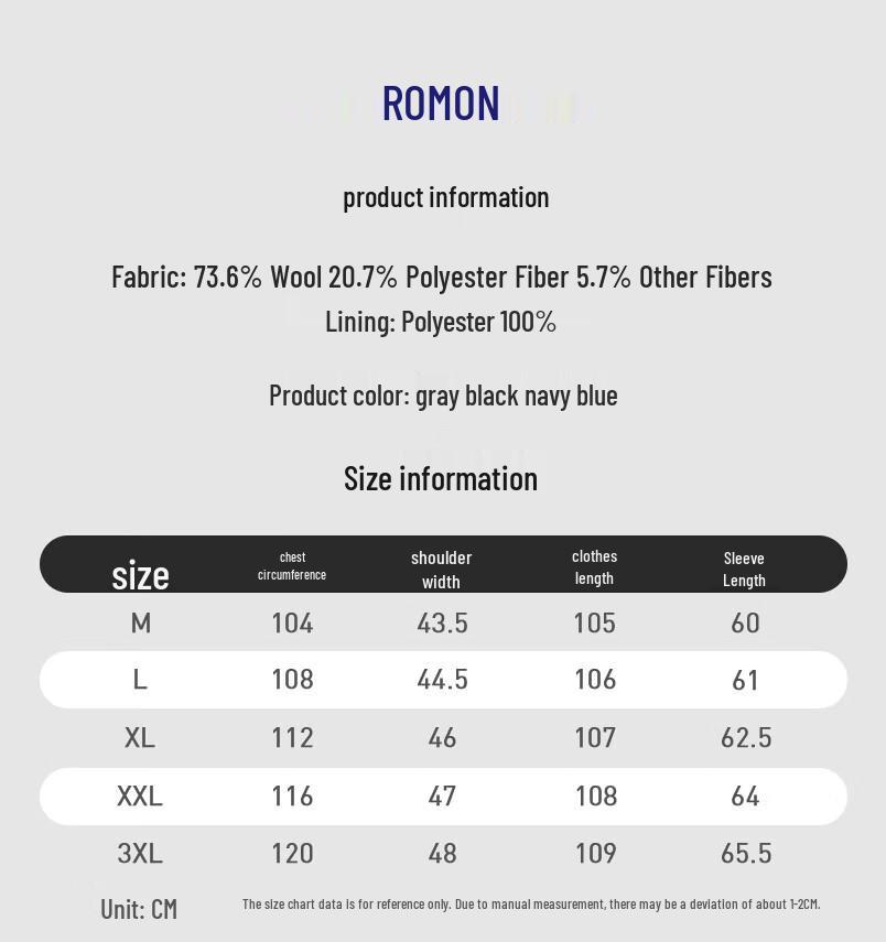 Luomon Męski Płaszcz Slim-Fit Dwurzędowy Długi z Mieszanki Wełny