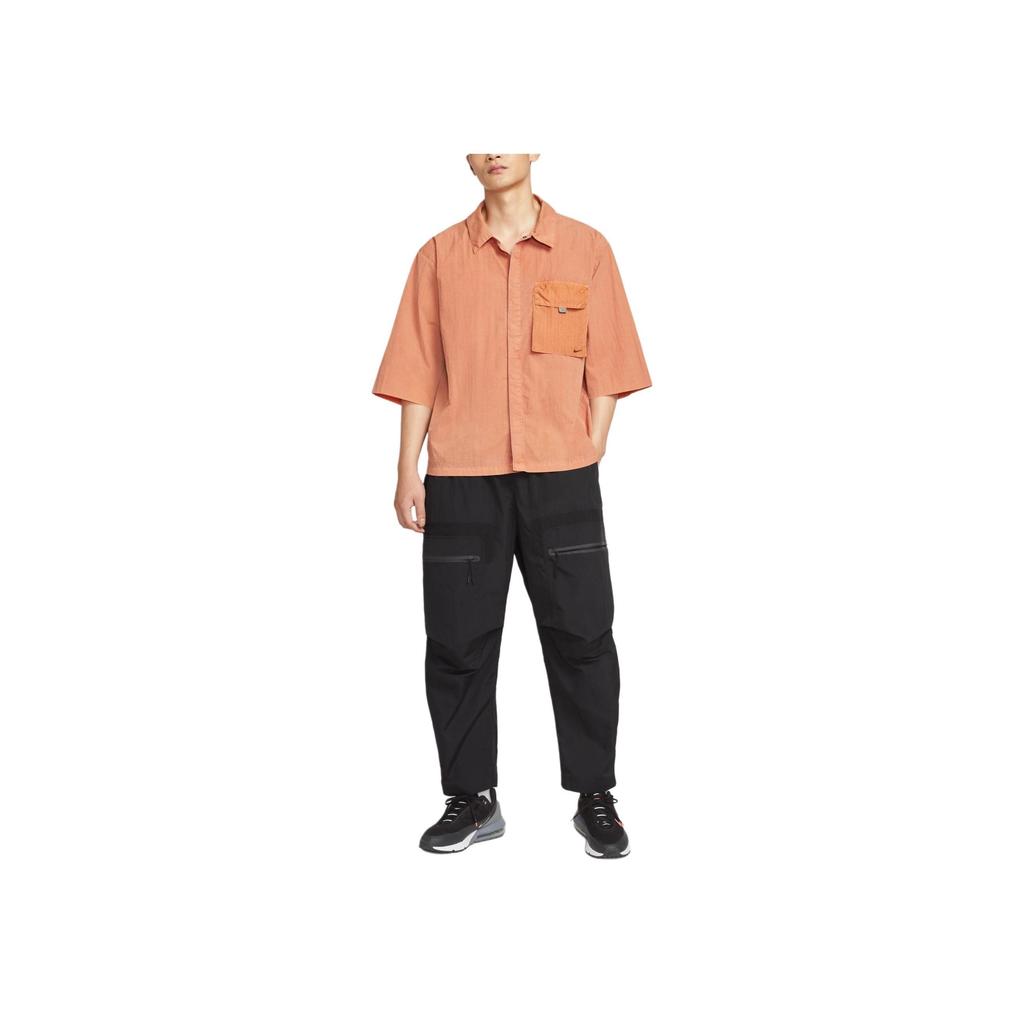 Nike Swoosh Tech Brand Logo Woven Loose Short Sleeve Shirt Men Shirts HJ2955-815