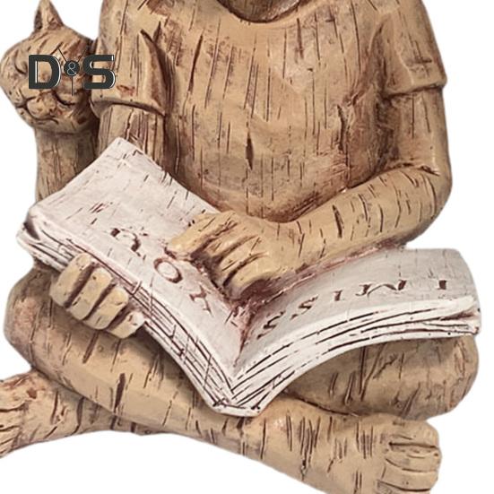 Kids Reading Statue Outdoor Boy Sitting Down Reading Book Figurine with A Cat Resin Yard Art Decoration for Garden Patio Desk Courtyard