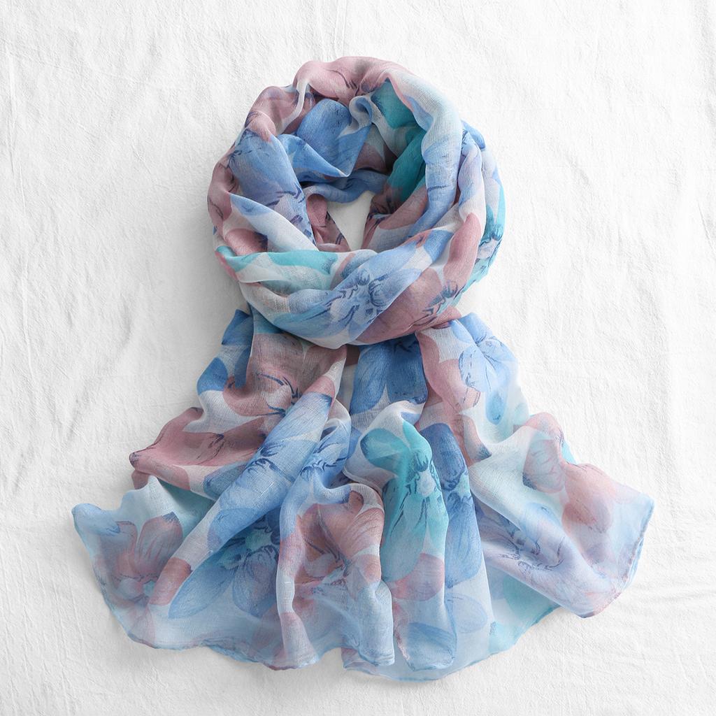 Wrap Silk Film Scarfs For Women Lightweight Fashion Scarves Sunscreen Neck Scarves For Women Print Floral Pattern Scarf Shawl