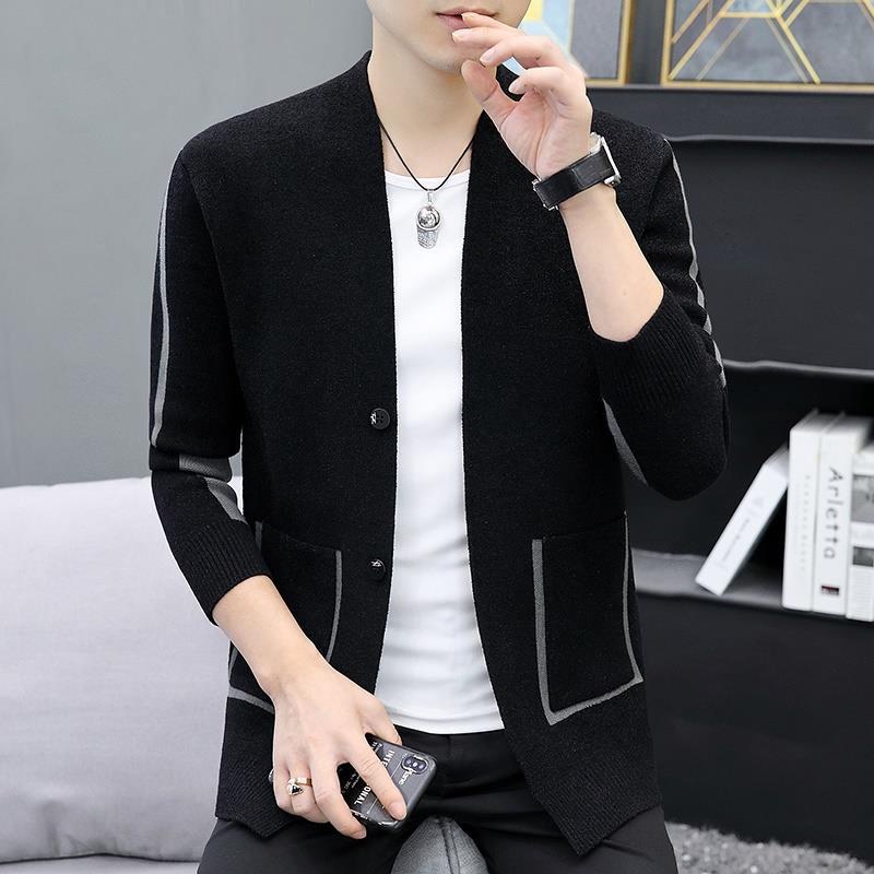 

Новинка осени и зимы, кардиган, мужской вязаный свитер, модный однотонный, универсальный, повседневный и удобный мужской плащ 165 чёрный