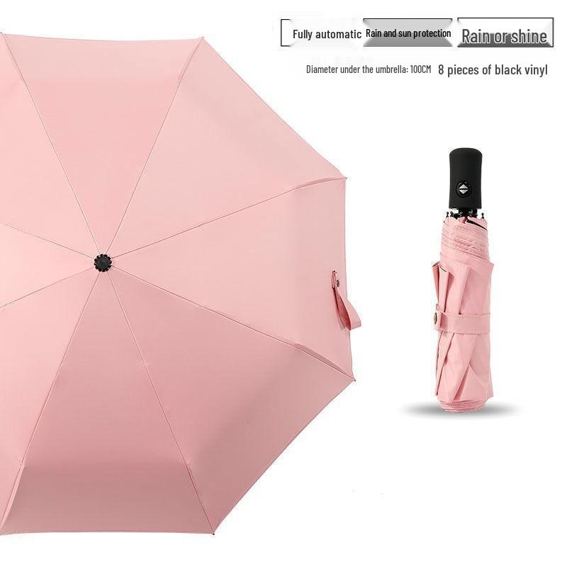 Ten-Rib Automatic Black Glue Sun and Rain Protection Umbrella, Three-Fold Design with Custom Logo Option