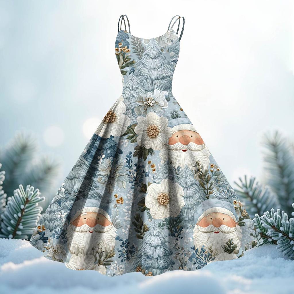 Women's Fashion Christmas Printed Sexy Strapless Gothic Cocktail Dress Punk, Vintage Dress.