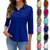 Dámská Módní Ležérní Límec Krátký 3/4 Rukáv Barevná Košile Dámské Knoflíky Nahoru Topy