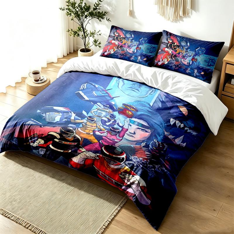 Power Rangers 3pc Duvet Cover Set Simple Modern Bedding Set Wrinkle Resistant Soft Fabric All Season Use a Perfect Gift