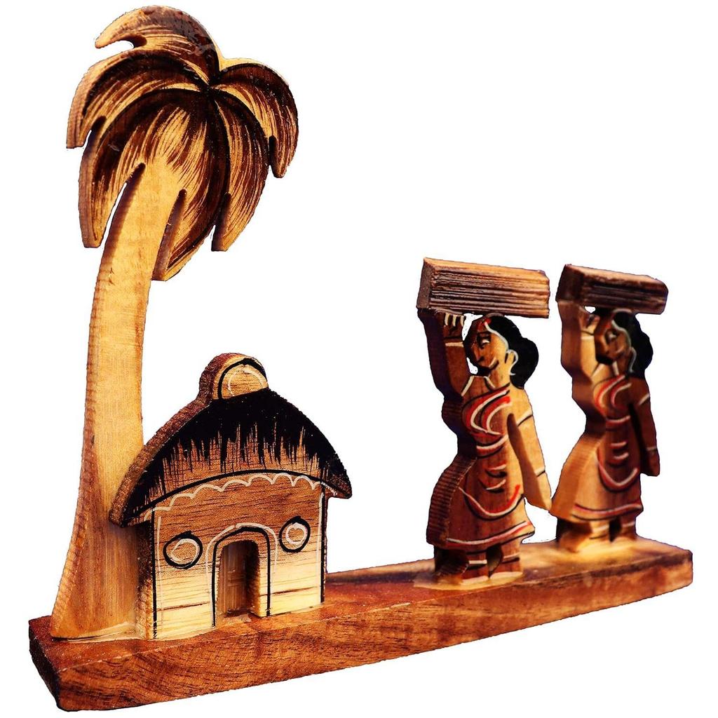 Wooden handicrafts Farmer Girls Showpiece -Table Decoration and Wall Mounted Home Decor Toy for Kids