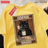 Because Murder Is Wrong Black Cat Drink Coffee Clothing Men Women Street Oversized T Shirts Breathable Cotton Streetwear T-Shirt