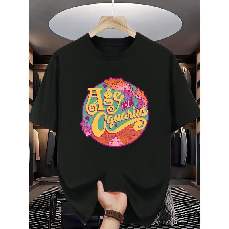 European sizes Age of Aquarius" Printed Short-sleeve T-shirt, Vintage Fashion, Suitable for Artistic Youth and Individuals Seeking Style