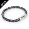 Glory_Arden [Unisex] Surgical Steel Vintage Gray Leather Bracelet / Ghmb-164