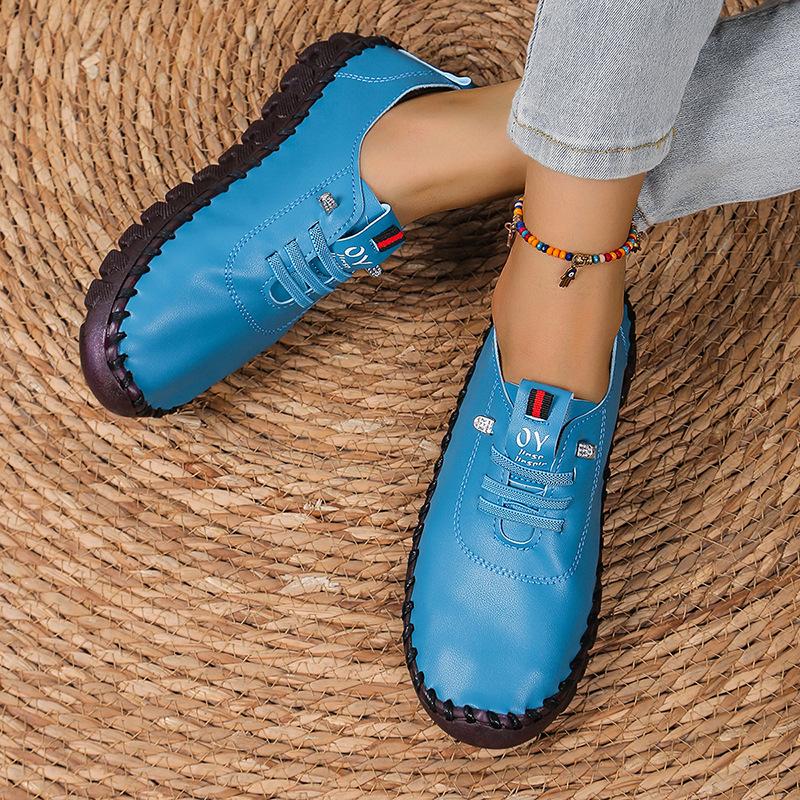 Retro Casual Single Shoes 2024 Autumn New Breathable Car Stitching Cow Tendon Sole Large Size Women's Single Shoes Zapatos Mujer