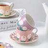 Premium Leisure Style Coffee Mug and Saucer Tulip Pattern French Afternoon Tea Dessert Cup and Dessert Plate Breakfast Milk Gifts Cup