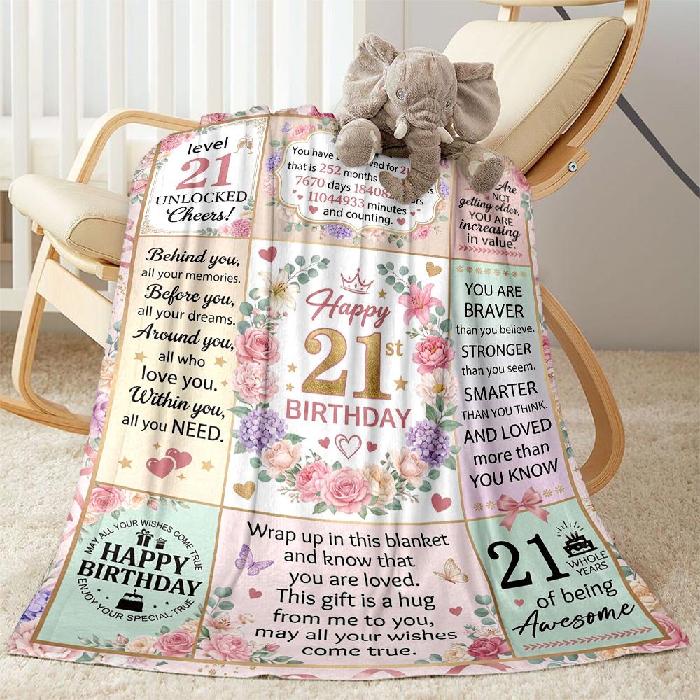 21st Birthday Celebration Blanket Soft Warm Cozy Suitable for Seaside Couch Chair for All Seasons Digital Print
