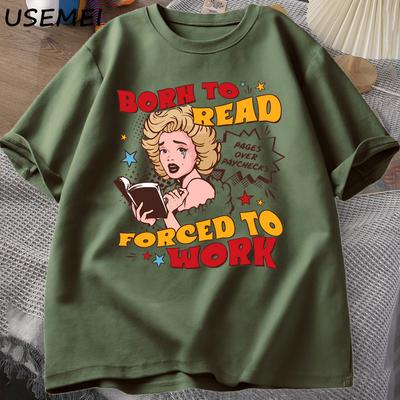 Camisetas de lectura obligadas a trabajar, divertidas, lectoras, adictas a los libros, amantes de los libros, camisetas unisex de manga corta con la biblioteca